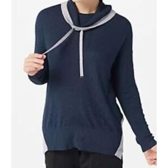 Q-120 zuda Ecovero Poncho with Cowlneck  sweater Dark Navy size 1x - Picture 1 of 1